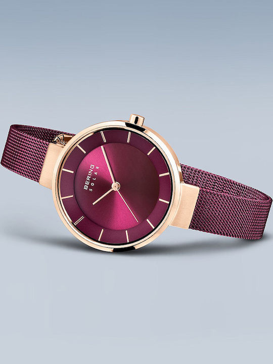 Damen Women's Watch Solar with Burgundy Ceramic Bracelet