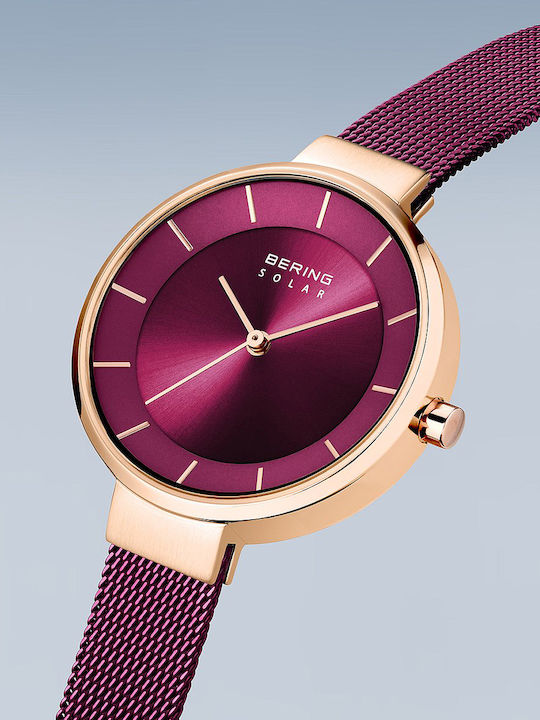 Damen Women's Watch Solar with Burgundy Ceramic Bracelet