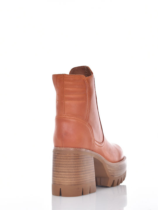 Quavo-2 Leather Women's Ankle Boots with High Heel Orange
