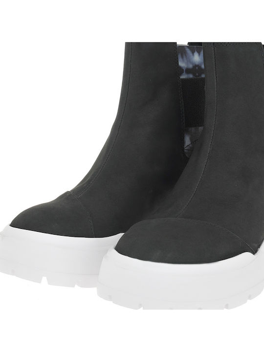 Combat Boot Δερμάτινα Γυναικεία Chelsea Μποτάκια με Μεσαίο Τακούνι Μαύρα