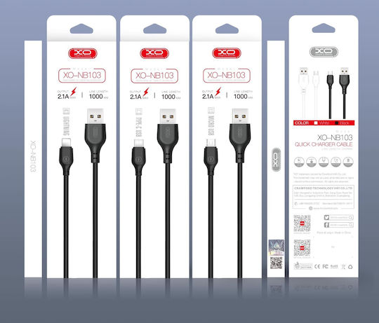 XO NB103 Flat USB 2.0 Cable USB-C male - USB-A Μαύρο 2m 16.005.0071