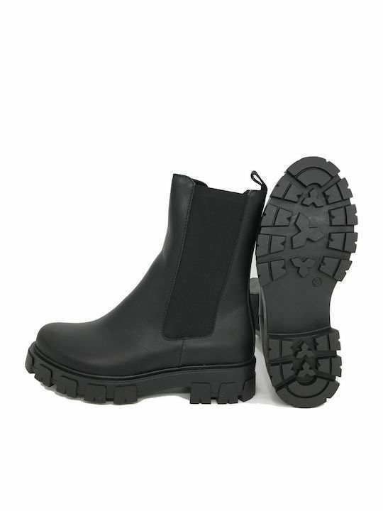 Leder Damen Chelsea Stiefeletten Schwarz
