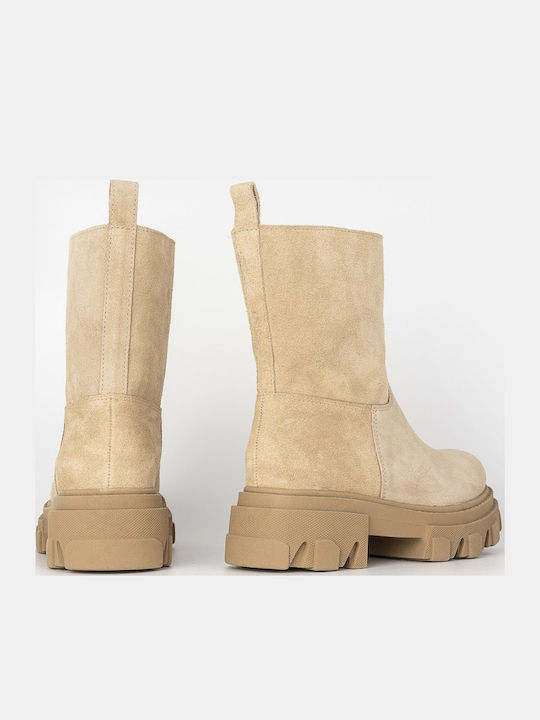 Suede Women's Ankle Boots Beige