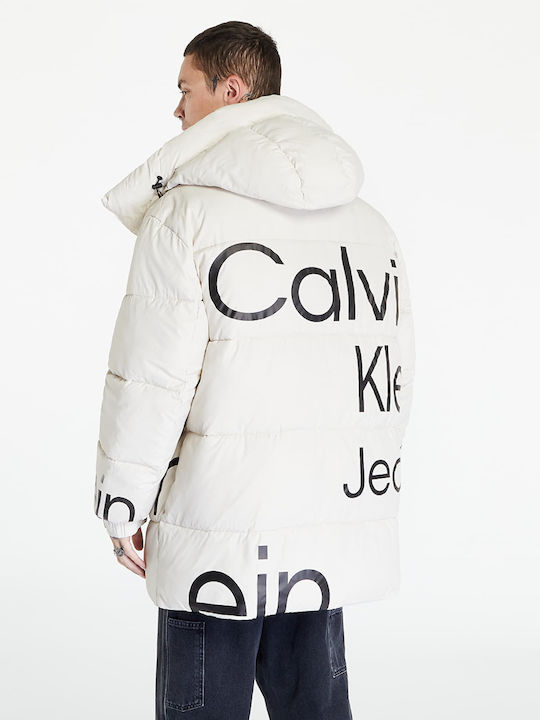 Calvin Klein Ανδρικό Χειμωνιάτικο Μπουφάν Puffer Μπεζ