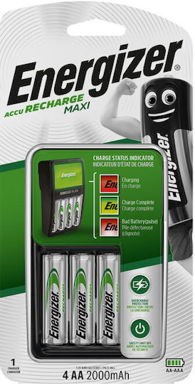 Energizer 4-Slot Ni-MH Battery Charger Size AA/AAA Silver
