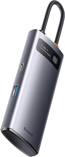 Baseus Metal Gleam Series 4-in-1 Hub 4 Ports USB 3.0 with USB-C Connection Gray
