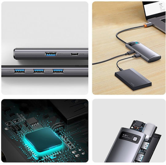 Baseus Metal Gleam Series 4-in-1 Hub 4 Ports USB 3.0 with USB-C Connection Gray