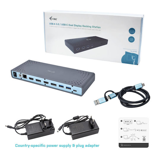 i-tec USB-C Docking Station with HDMI/DisplayPort 4K PD Ethernet and 3 Monitor Connection Grey (CADUAL4KDOCK)