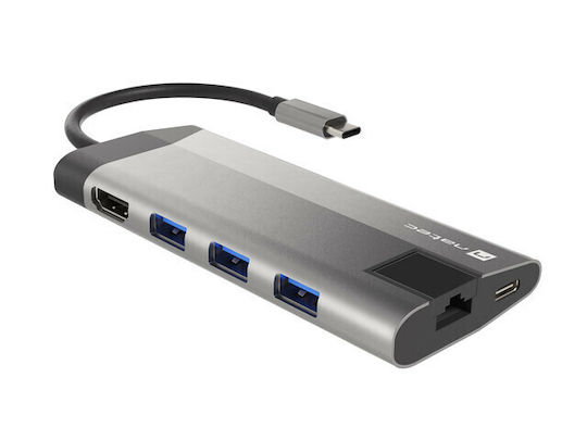 Natec Fowler Plus USB-C Stație de andocare cu HDMI 4K Ethernet Gri