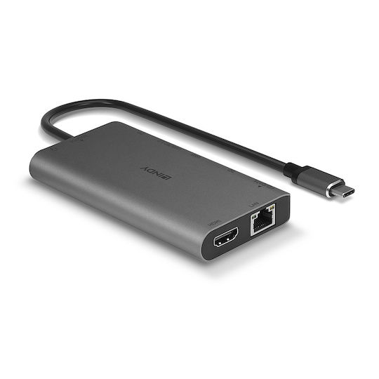 Lindy USB-C Docking Station with HDMI/DisplayPort 4K PD Ethernet and Support for 2 Monitors Gray (43323)
