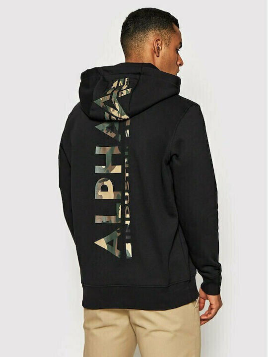 Alpha Industries Herren Sweatshirt mit Kapuze und Taschen Schwarz