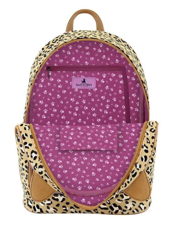 Santoro Rucksack Wild Purrrrrfect Love Παιδική Τσάντα Πλάτης Καφέ 25.5x26.5x10εκ.