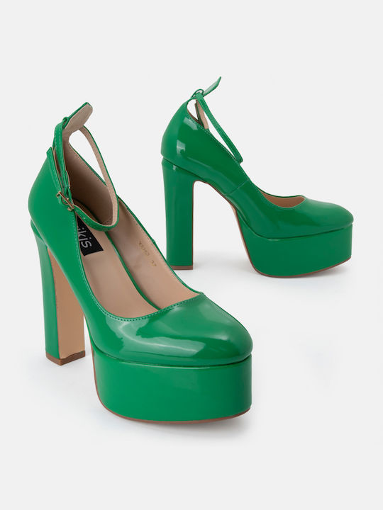 Bozikis Patent Leather Green High Heels with Strap