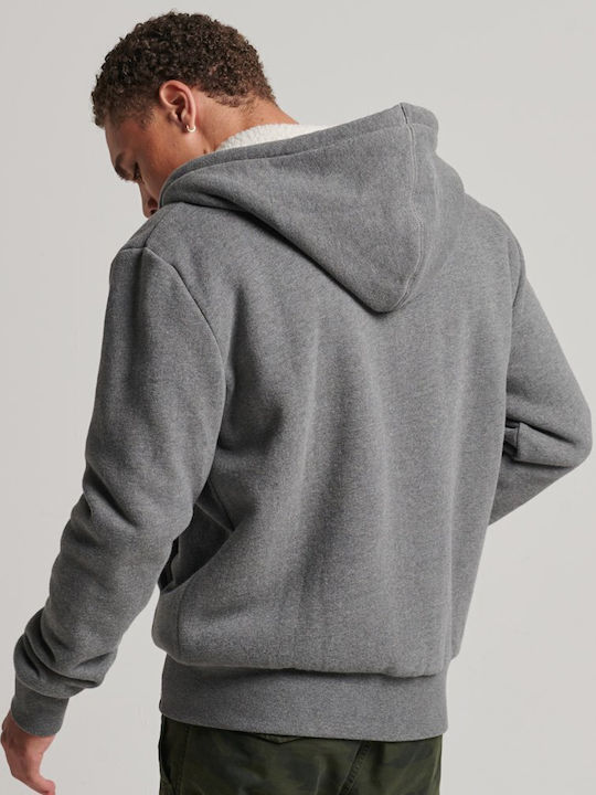 Superdry Essential Borg Lined Men's Sweatshirt Jacket with Hood and Pockets Gray