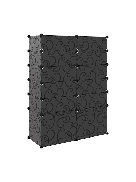 Plastic Shoe Organizer with 12 Shelves Black 94x37x125cm