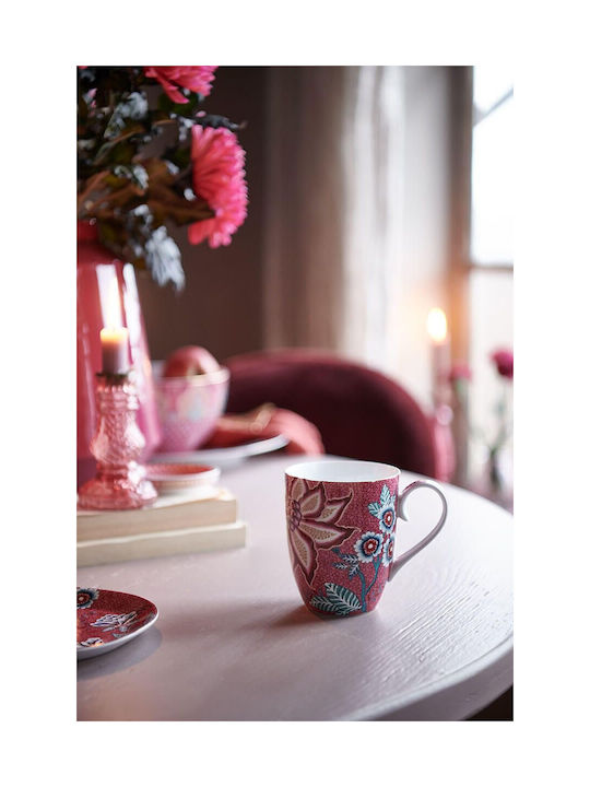 PiP Studio Flower Festival Porcelain Mug Dark Pink 350ml