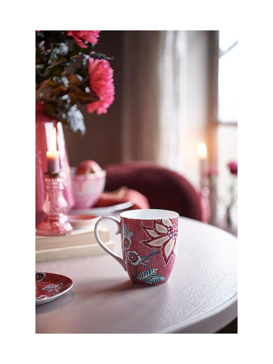 PiP Studio Flower Festival Tasse aus Porzellan Dark Pink 450ml 1Stück