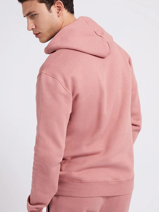 Guess Men's Sweatshirt with Hood and Pockets Pink