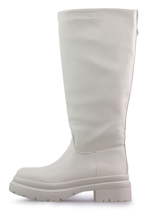 Synthetic Leather Women's Boots with Rubber Beige