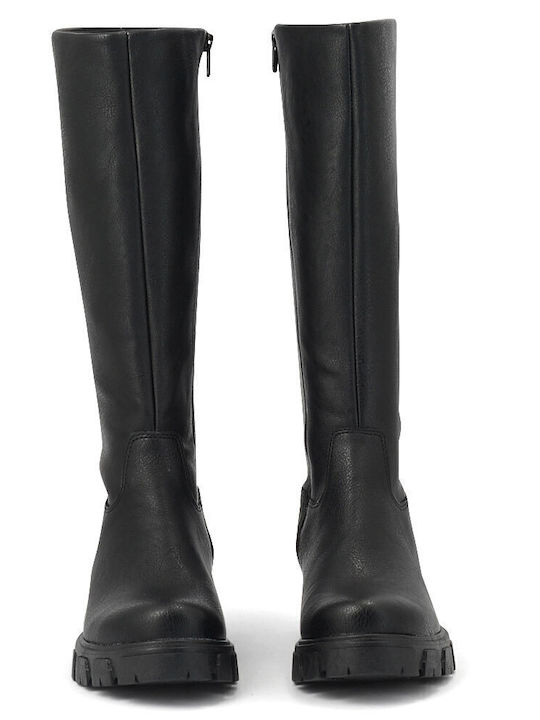 Synthetic Leather Women's Boots with Zipper Black