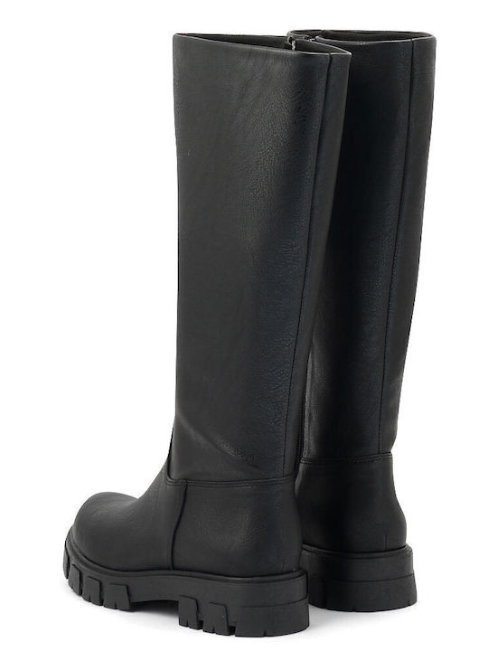 Synthetic Leather Women's Boots with Zipper Black