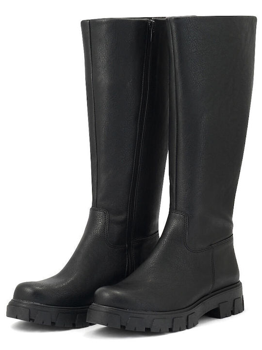 Synthetic Leather Women's Boots with Zipper Black
