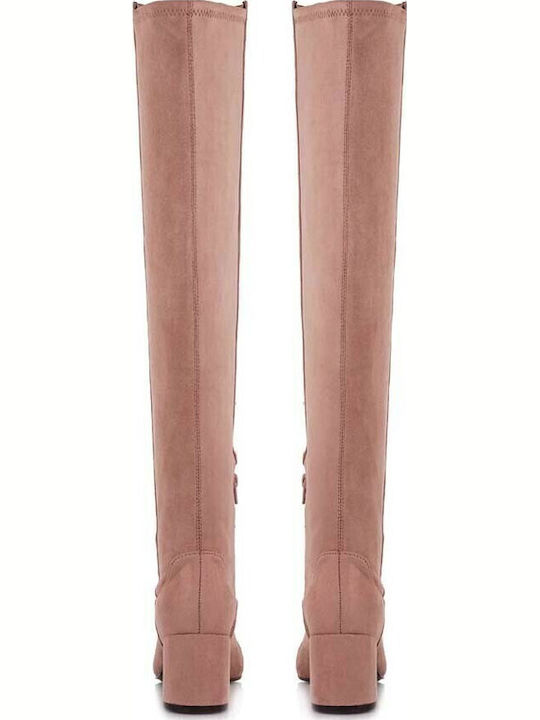 Cherry Suede Γυναικείες Μπότες Πάνω από το Γόνατο Ροζ