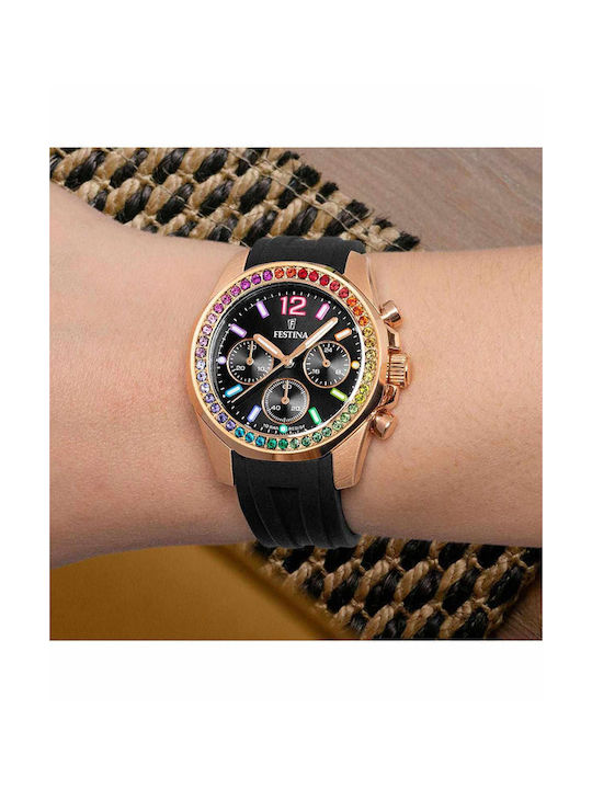 Festina Boyfriend Rainbow Uhr Chronograph mit Schwarz Kautschukarmband