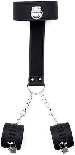 IntoYou Black Shadow Collar with Handcuffs Neck & Limb Restraint Set Vegan Leather in Black Color