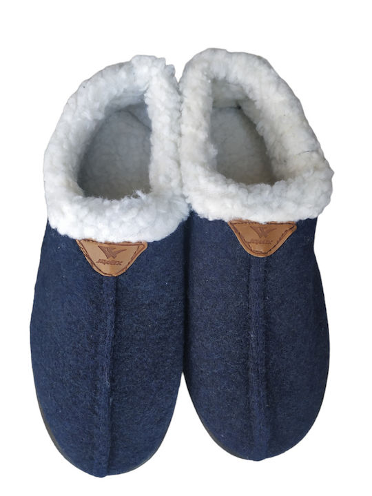 Jomix Shoes Κλειστές Γυναικείες Παντόφλες Με γούνα σε Μπλε Χρώμα
