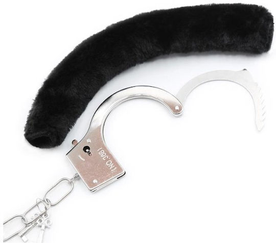 Lovetoy Fetish Pleasure Furry Metal Handcuffs Χειροπέδες Black