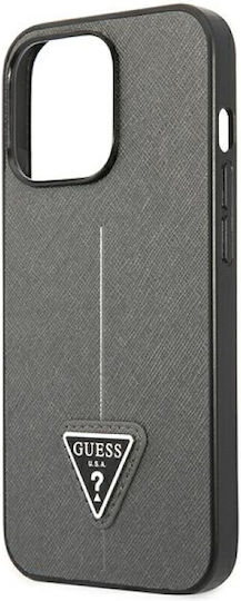 Guess Saffiano Triangle Logo Umschlag Rückseite Kunststoff Silber (iPhone 14 Pro Max)