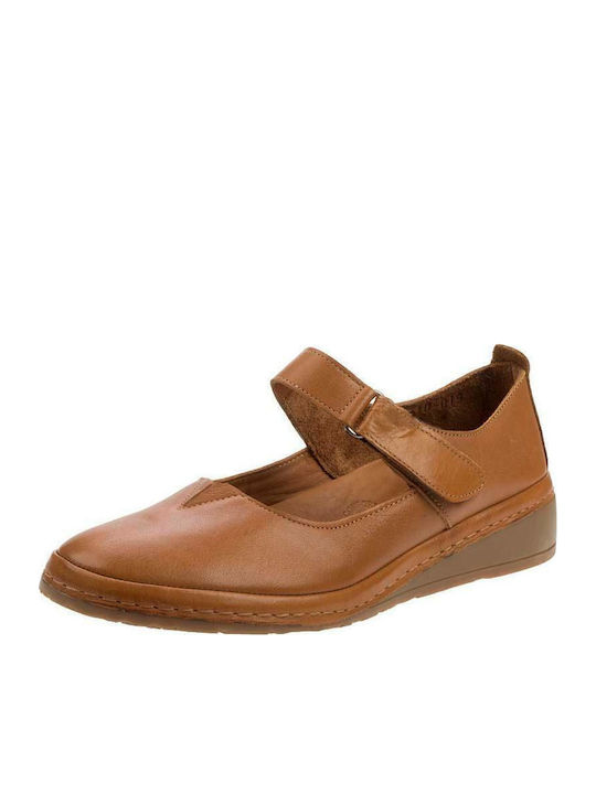 Lederne Damen Ballerinas in Tabac Braun Farbe