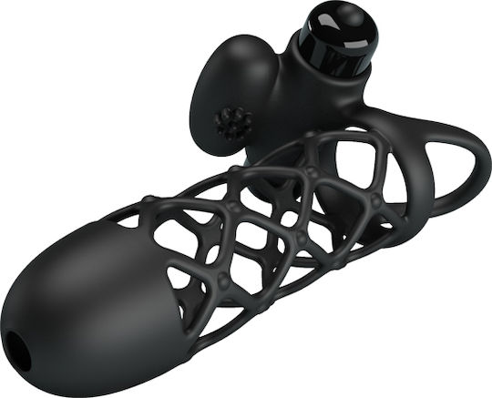 Pretty Love Penis Sleeve I Silicone Προέκταση Πέους με Δόνηση Μαύρη 13.5cm