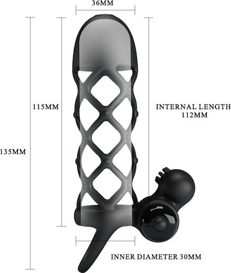 Pretty Love Penis Sleeve I Silicone Προέκταση Πέους με Δόνηση Μαύρη 13.5cm
