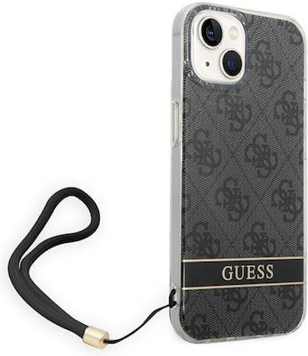 Guess 4G Print Strap Umschlag Rückseite Kunststoff Schwarz (iPhone 14) GUOHCP14SH4STK