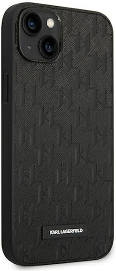 Karl Lagerfeld Saffiano Mono Metal Logo Umschlag Rückseite Silikon Schwarz (iPhone 14 Plus)