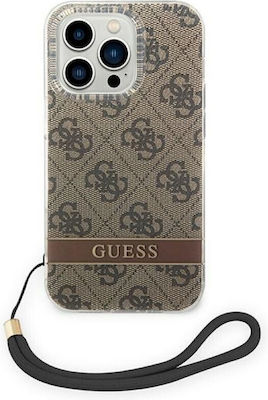 Guess 4G Print Strap Plastic Back Cover with Strap Brown (iPhone 14 Pro Max)