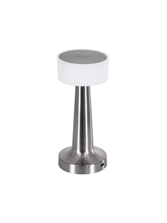 GloboStar Nanna Kunststoff Tischlampe LED mit Weiß Schirm und Silber Basis