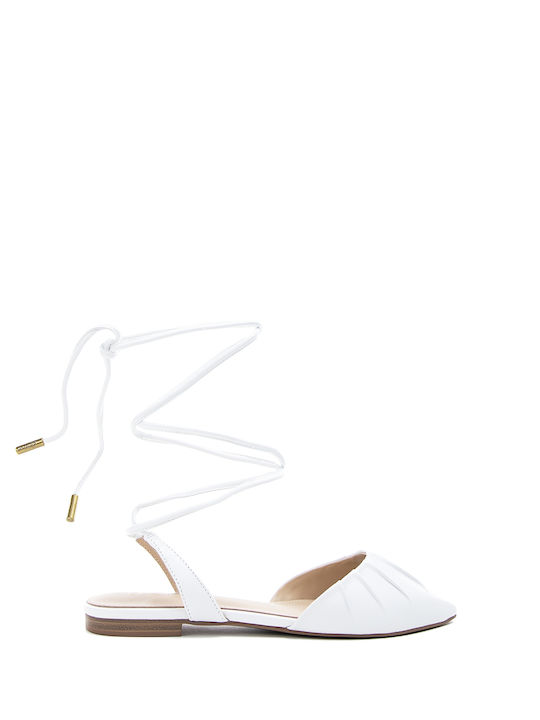 Δερμάτινες Γυναικείες Μπαλαρίνες Slingback με Λουράκι σε Λευκό Χρώμα