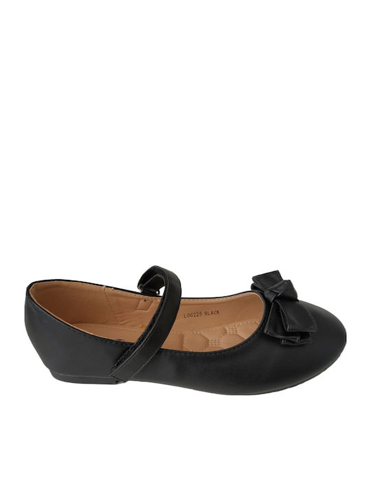 Kids Ballerinas with Hoop & Loop Closure Black