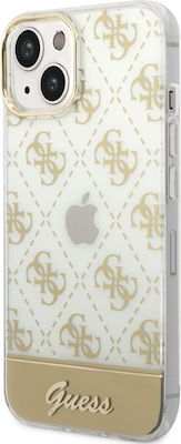 Guess 4G Pattern Script Umschlag Rückseite Kunststoff Gold (iPhone 14 Plus) GUHCP14MHG4MHG