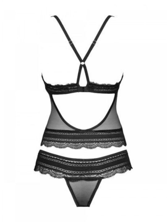 Obsessive Lace Underwear Set with String Black / Black Ivannes
