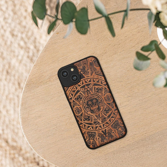 KWmobile Mayan Calendar Umschlag Rückseite Hölzern Light Brown / Black (iPhone 14 Plus)