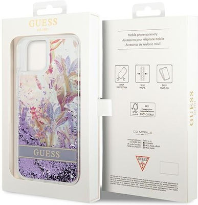 Guess Liquid Glitter Flower Umschlag Rückseite Kunststoff Lila (iPhone 14) GUHCP14SLFLSU