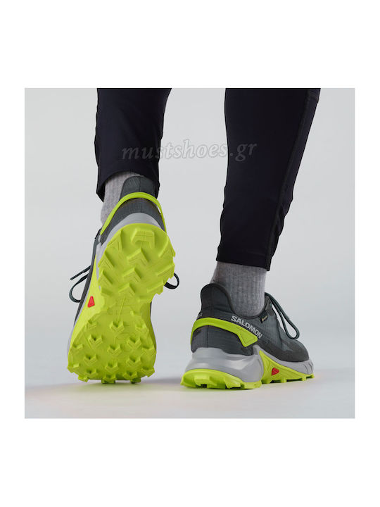 Alphacross 4 GTX Bărbați Pantofi sport Trail Running Impermeabile cu Membrană Gore-Tex Ebony / Albastru Perlat / Albastru Acid