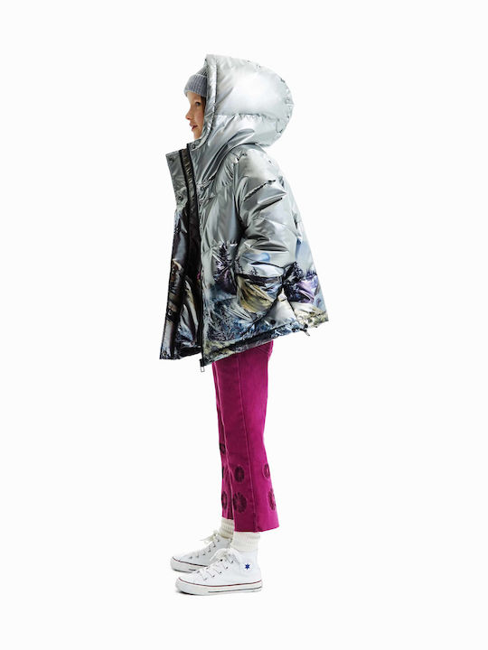 Kids' Quilted Jacket Short with Hood Silver