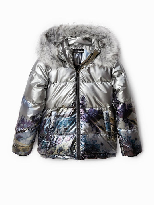 Kids' Quilted Jacket Short with Hood Silver