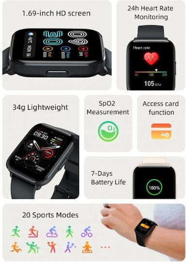 Mibro C2 Αδιάβροχο Smartwatch με Παλμογράφο (Γκρι)