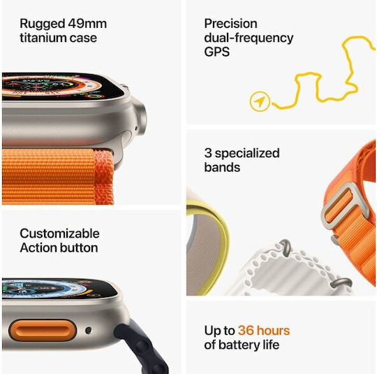 Apple Apple Watch Ultra Titanium 49mm Waterproof with eSIM and Heart Rate Monitor (Black/Gray Trail Loop - S/M)